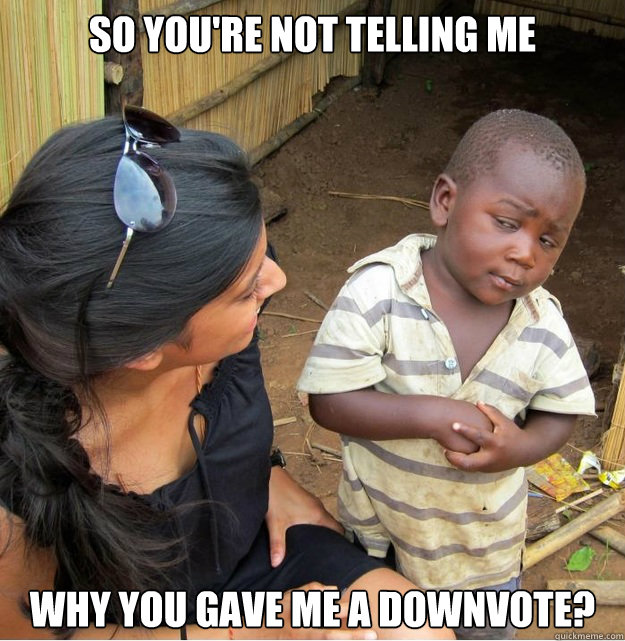 SO YOU'RE NOT TELLING ME WHY YOU GAVE ME A DOWNVOTE?  Skeptical Third World Kid