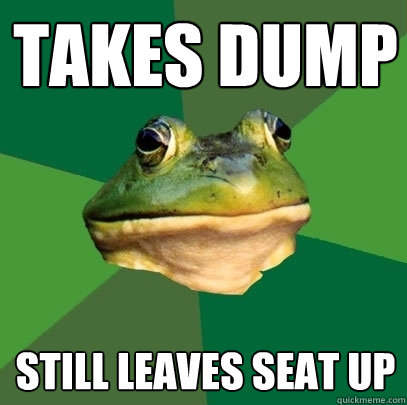 Takes dump still leaves seat up  Foul Bachelor Frog