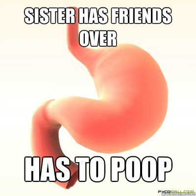 Sister has friends over has to poop  