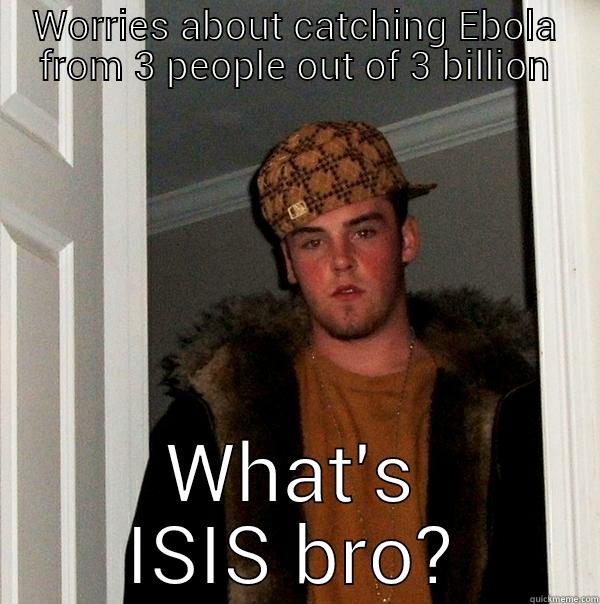 WORRIES ABOUT CATCHING EBOLA FROM 3 PEOPLE OUT OF 3 BILLION WHAT'S ISIS BRO? Scumbag Steve