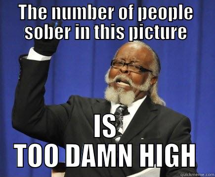 party meme - THE NUMBER OF PEOPLE SOBER IN THIS PICTURE IS TOO DAMN HIGH Too Damn High