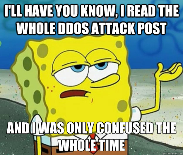 I'll have you know, I read the whole dDos attack post  And I was only confused the whole time  Tough Spongebob