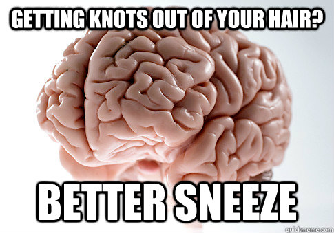 getting knots out of your hair? better sneeze  Scumbag Brain