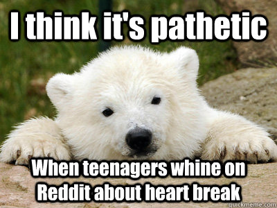 I think it's pathetic When teenagers whine on Reddit about heart break  Popular Opinion Polar Bear