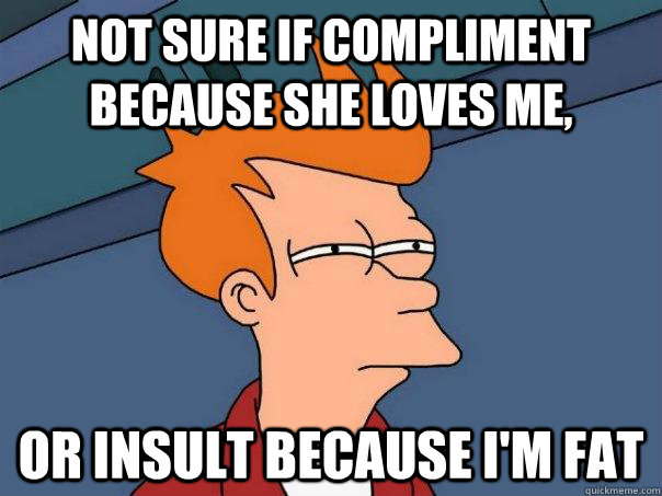 Not sure if compliment because she loves me, or insult because I'm fat  Futurama Fry