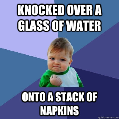 knocked over a glass of water onto a stack of napkins  Success Kid