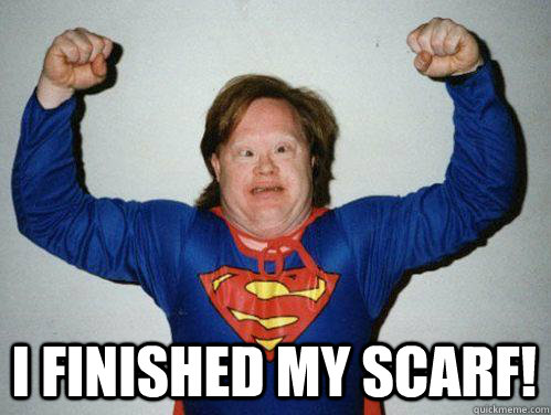  I finished my Scarf!  Retarded Superman