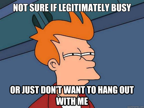 Not sure if legitimately busy or just don't want to hang out with me - Not sure if legitimately busy or just don't want to hang out with me  Futurama Fry