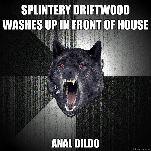 splintery driftwood washes up in front of house anal dildo  Insanity Wolf