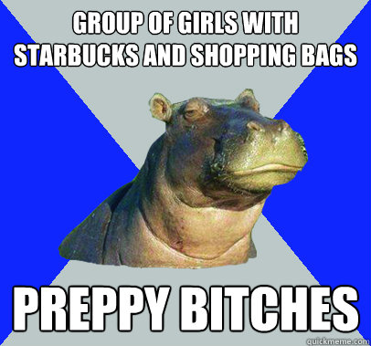 Group of girls with Starbucks and shopping bags preppy bitches  Skeptical Hippo