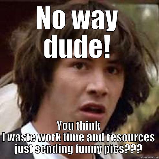 NO WAY DUDE! YOU THINK I WASTE WORK TIME AND RESOURCES JUST SENDING FUNNY PICS??? conspiracy keanu