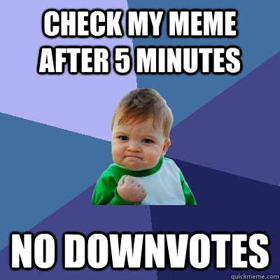 check my meme after 5 minutes no downvotes  Success Kid