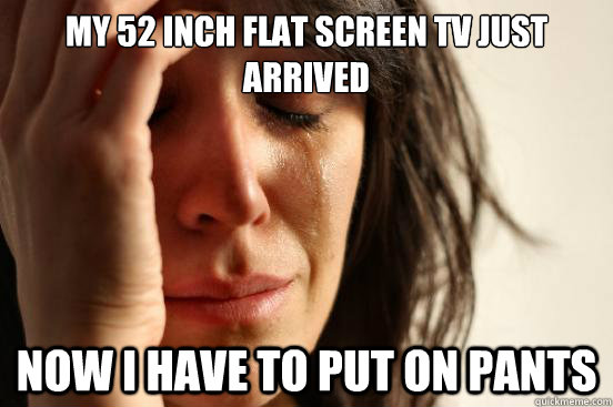 MY 52 INCH FLAT SCREEN TV JUST ARRIVED NOW I HAVE TO PUT ON PANTS  First World Problems