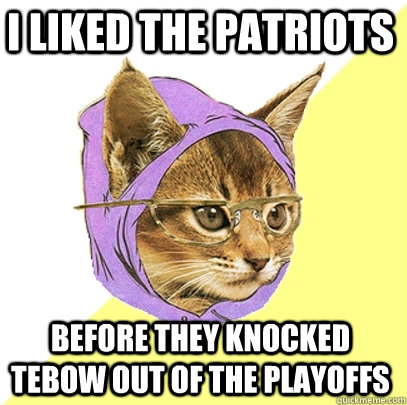 I liked the patriots before they knocked tebow out of the playoffs  Hipster Kitty