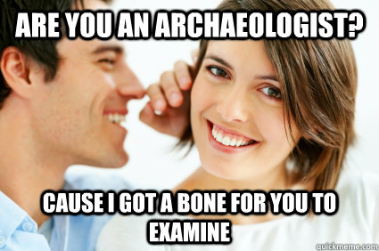 Are you an archaeologist? cause i got a bone for you to examine  Bad Pick-up line Paul