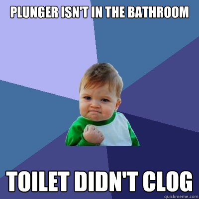 Plunger isn't in the bathroom Toilet didn't clog  Success Kid