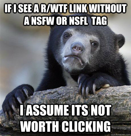 If I see a r/wtf link without a nsfw or nsfl  tag I assume its not worth clicking  Confession Bear