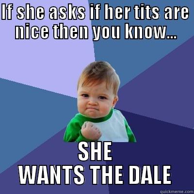 IF SHE ASKS IF HER TITS ARE NICE THEN YOU KNOW... SHE WANTS THE DALE Success Kid