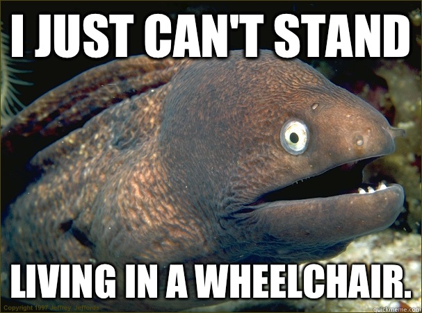 I just can't stand Living in a wheelchair.  Bad Joke Eel