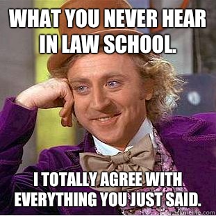 What you never hear in Law School. I totally agree with everything you just said.   Condescending Wonka
