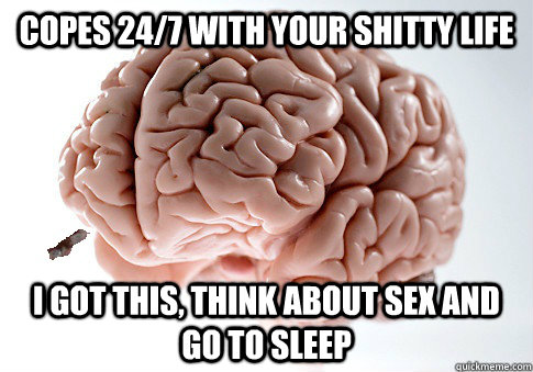 copes 24/7 with your shitty life i got this, think about sex and go to sleep - copes 24/7 with your shitty life i got this, think about sex and go to sleep  Good Guy Brain