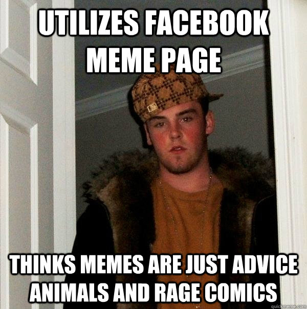 Utilizes facebook meme page Thinks memes are just advice animals and rage comics - Utilizes facebook meme page Thinks memes are just advice animals and rage comics  Scumbag Steve