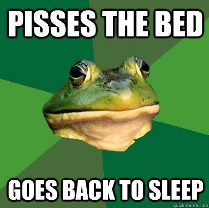 pisses the bed goes back to sleep  Foul Bachelor Frog