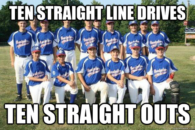 ten straight line drives ten straight outs - ten straight line drives ten straight outs  Bad Luck Brandywine