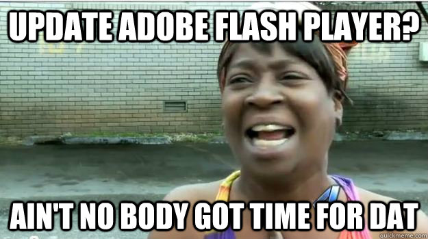 update adobe flash player? AIN'T NO BODY GOT TIME FOR DAT  AINT NO BODY GOT TIME FOR DAT