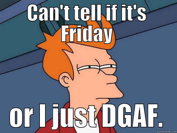 CAN'T TELL IF IT'S FRIDAY OR I JUST DGAF. Futurama Fry