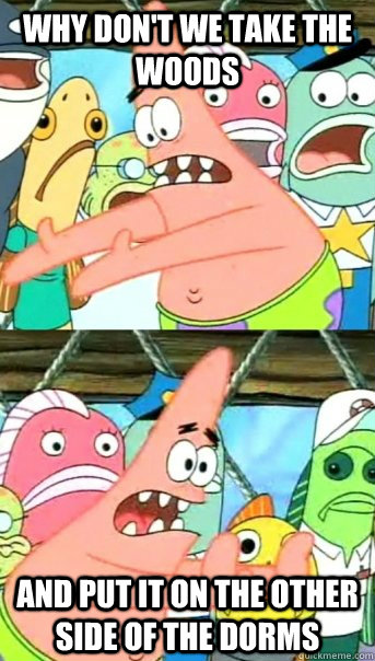 Why don't we take the woods and put it on the other side of the dorms  Push it somewhere else Patrick
