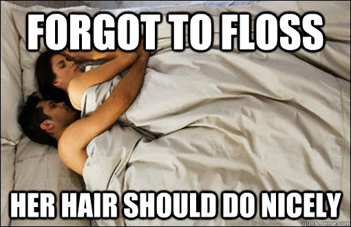 forgot to floss her hair should do nicely  spooning couple