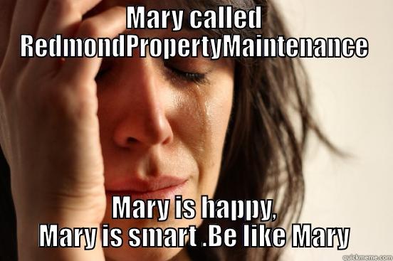 MARY CALLED REDMONDPROPERTYMAINTENANCE MARY IS HAPPY, MARY IS SMART .BE LIKE MARY First World Problems