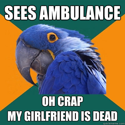 sees ambulance oh crap
My girlfriend is dead  Paranoid Parrot
