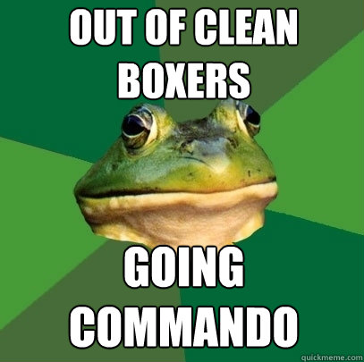 Out of clean boxers going commando  Foul Bachelor Frog