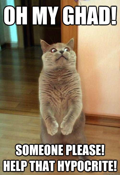 Oh MY ghad! someone PLEASE! help that hypocrite!  Horrorcat