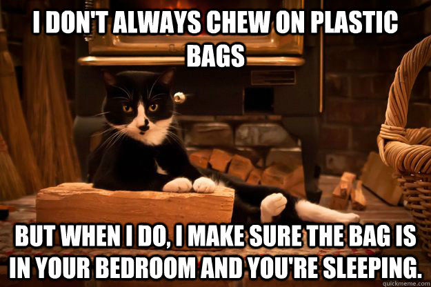 I don't always chew on plastic bags But when I do, I make sure the bag is in your bedroom and you're sleeping.  - I don't always chew on plastic bags But when I do, I make sure the bag is in your bedroom and you're sleeping.   Misc