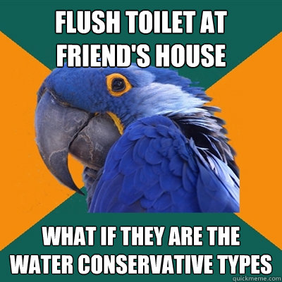 Flush toilet at friend's house What if they are the water conservative types  Paranoid Parrot