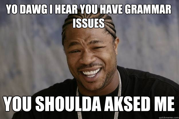 YO DAWG I HEAR YOU have grammar issues you shoulda aksed me   Xzibit meme