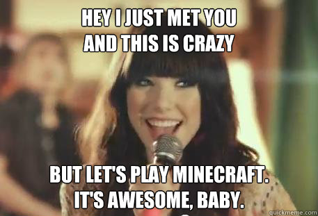 Hey I Just Met you
and this is crazy But let's play minecraft.
It's awesome, baby.  