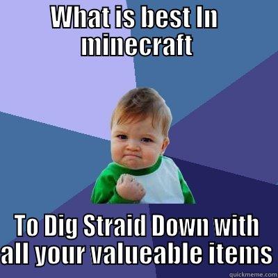 WHAT IS BEST IN  MINECRAFT TO DIG STRAID DOWN WITH ALL YOUR VALUEABLE ITEMS Success Kid