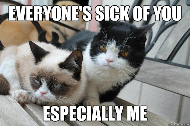 Everyone's sick of you Especially me  