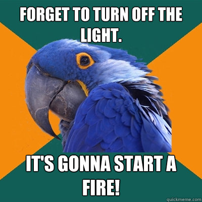 Forget to turn off the light. It's gonna start a fire!  Paranoid Parrot