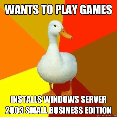 Wants to play games Installs Windows Server 2003 Small Business Edition  Tech Impaired Duck