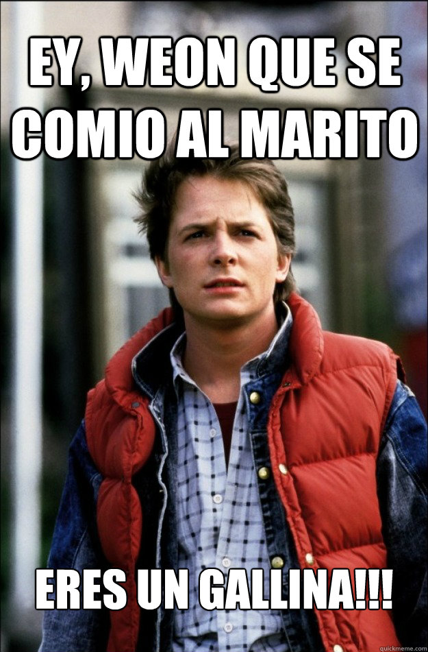 EY, weon que se comio al marito ERES UN GALLINA!!!  marty mcfly