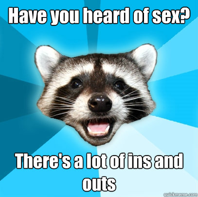 Have you heard of sex? There's a lot of ins and outs  Lame Pun Coon