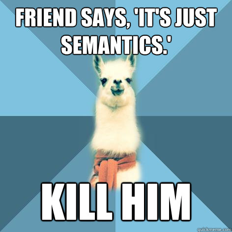 Friend says, 'it's just semantics.' KILL HIM  Linguist Llama