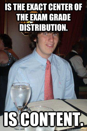 Is the exact center of the exam grade distribution. Is content.  Ok Guy Owen