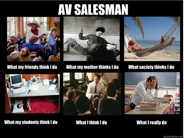 AV SALESMAN What my friends think I do What my mother thinks I do What society thinks I do What my students think I do What I think I do What I really do - AV SALESMAN What my friends think I do What my mother thinks I do What society thinks I do What my students think I do What I think I do What I really do  What People Think I Do