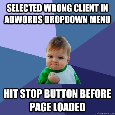Selected Wrong Client in Adwords Dropdown Menu Hit Stop Button before page loaded  Success Kid